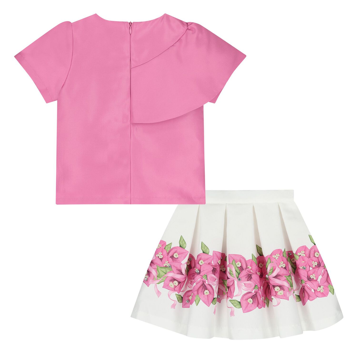 Girls Pink & White Floral Skirt Set, 2, hi-res