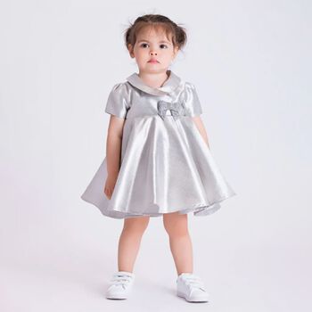 Baby Girls Silver Bow Satin Dress
