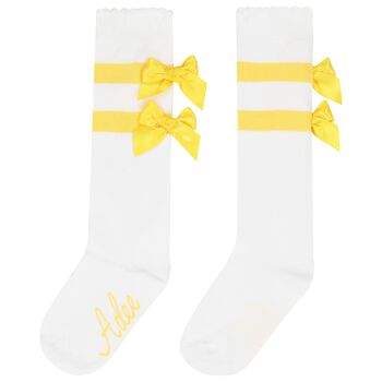 Girls White Cotton Socks With Yellow Bows