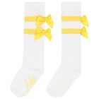 Girls White Cotton Socks With Yellow Bows, 1, hi-res