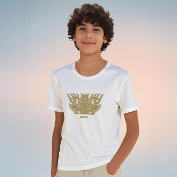Boys White Dragon Logo T-Shirt