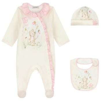 Baby Girls Ivory & Pink Leopard Babygrow Gift Set