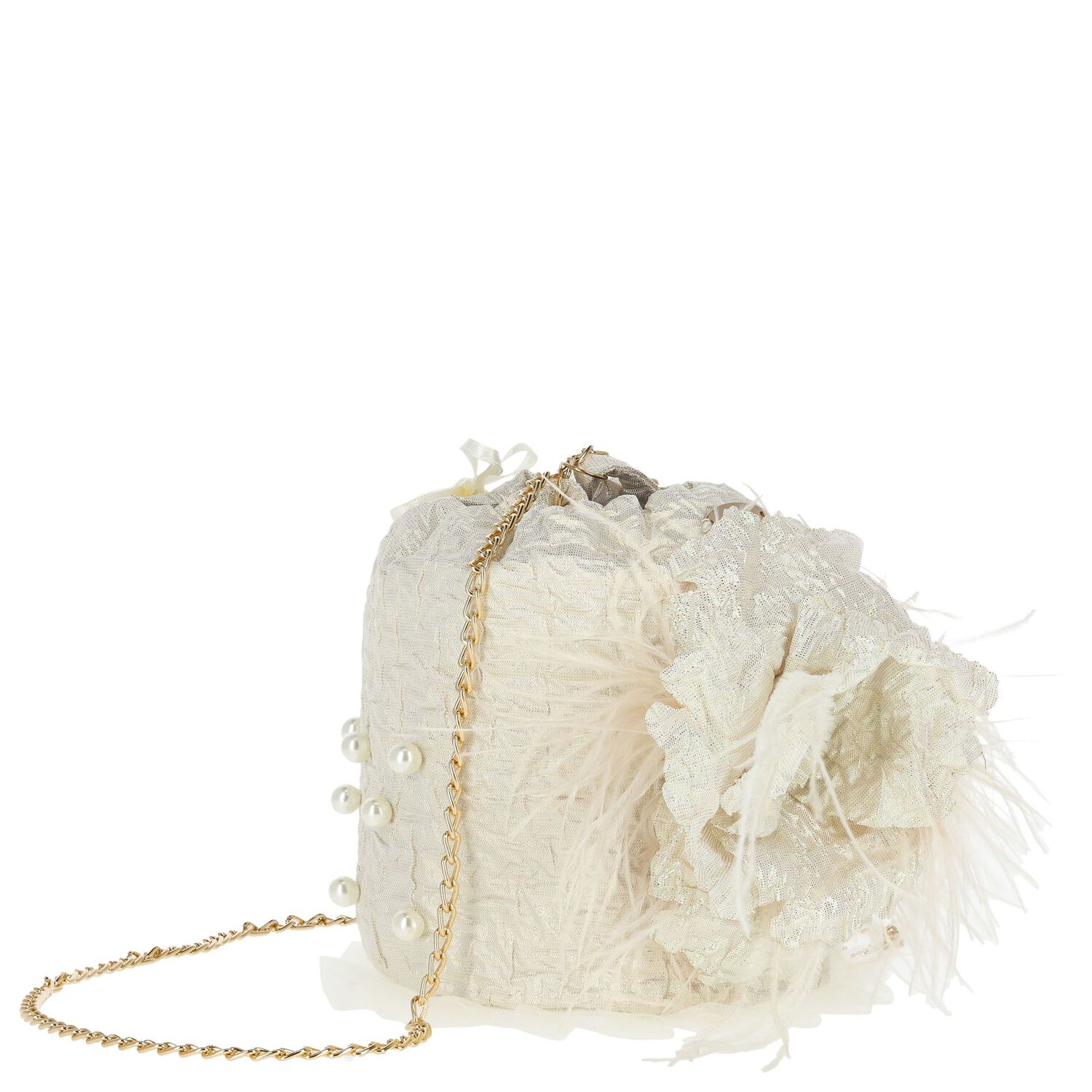 Girls Gold Pearl Handbag, 1, hi-res