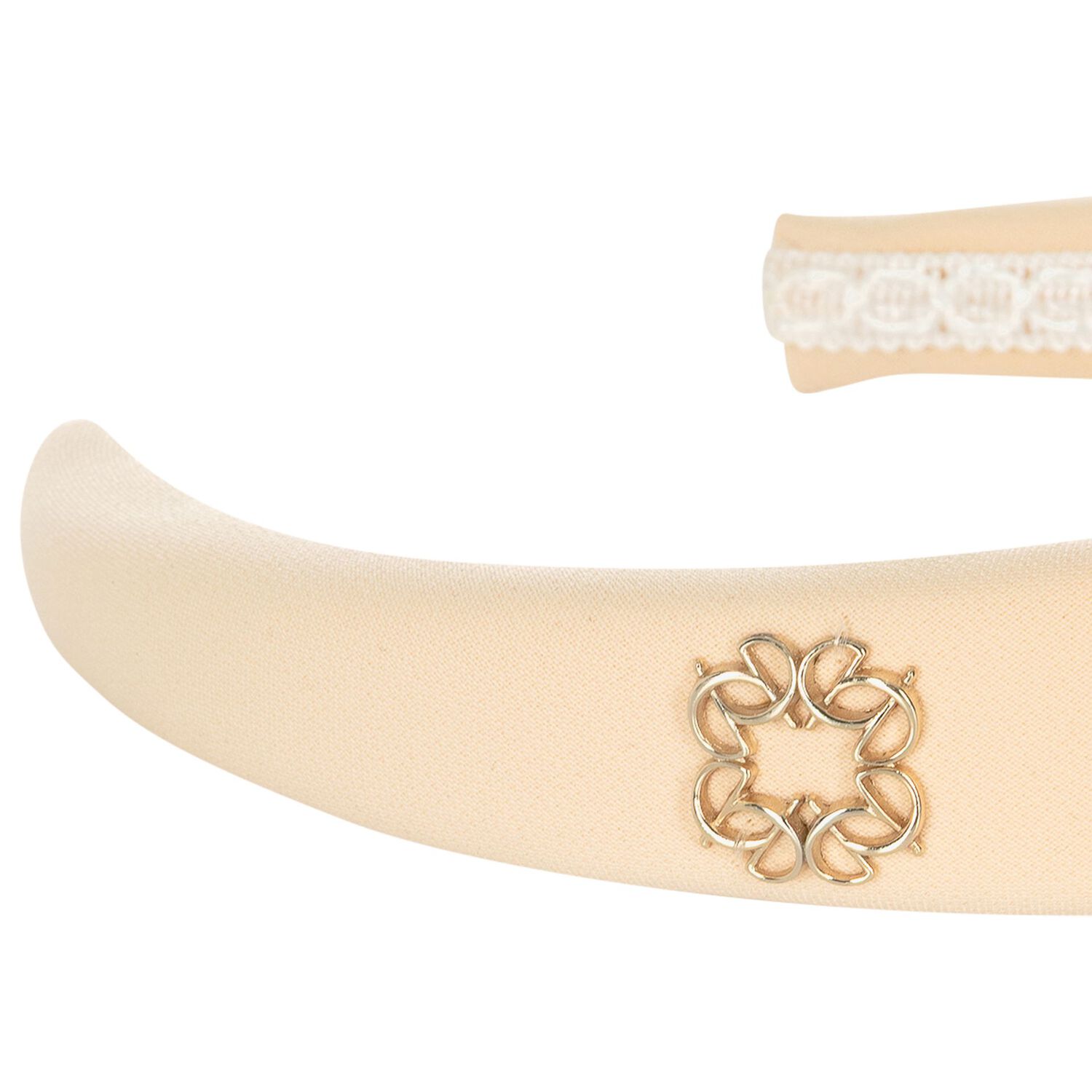 Girls Beige Logo Padded Headband, 2, hi-res