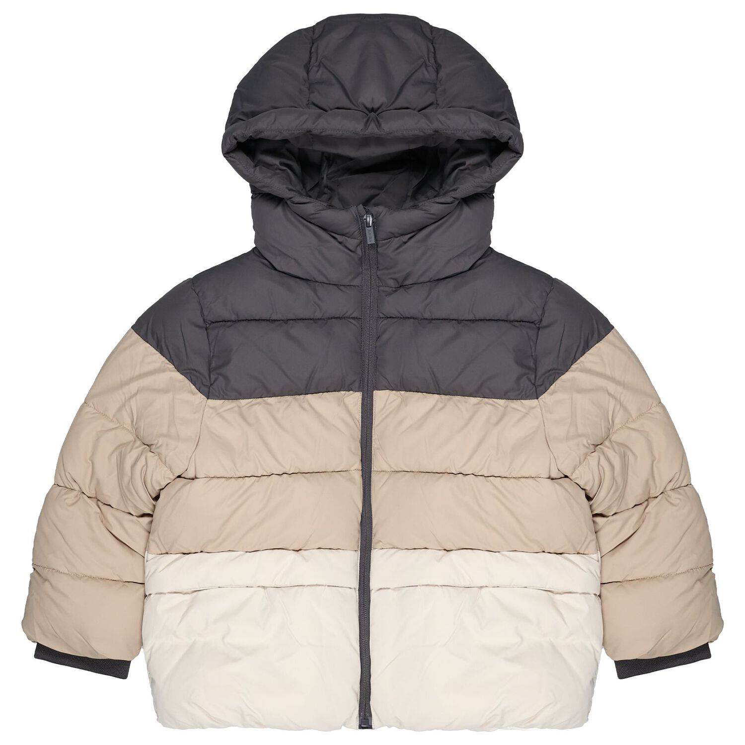 Boys Grey & Beige Padded Puffer Jacket, 1, hi-res