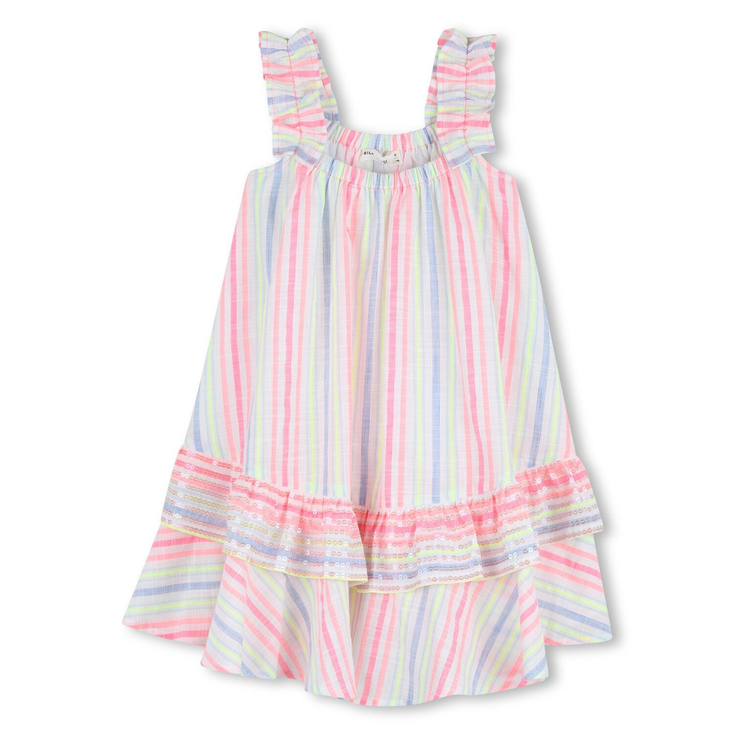Girls Multi-Coloured Stripes Embellished Dress, 1, hi-res