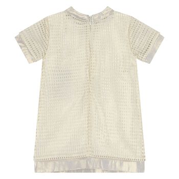 فستان بشعار باللون عاجي وذهبي للفتيات 