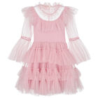 Girls Pink Ruffled Tulle Dress, 1, hi-res