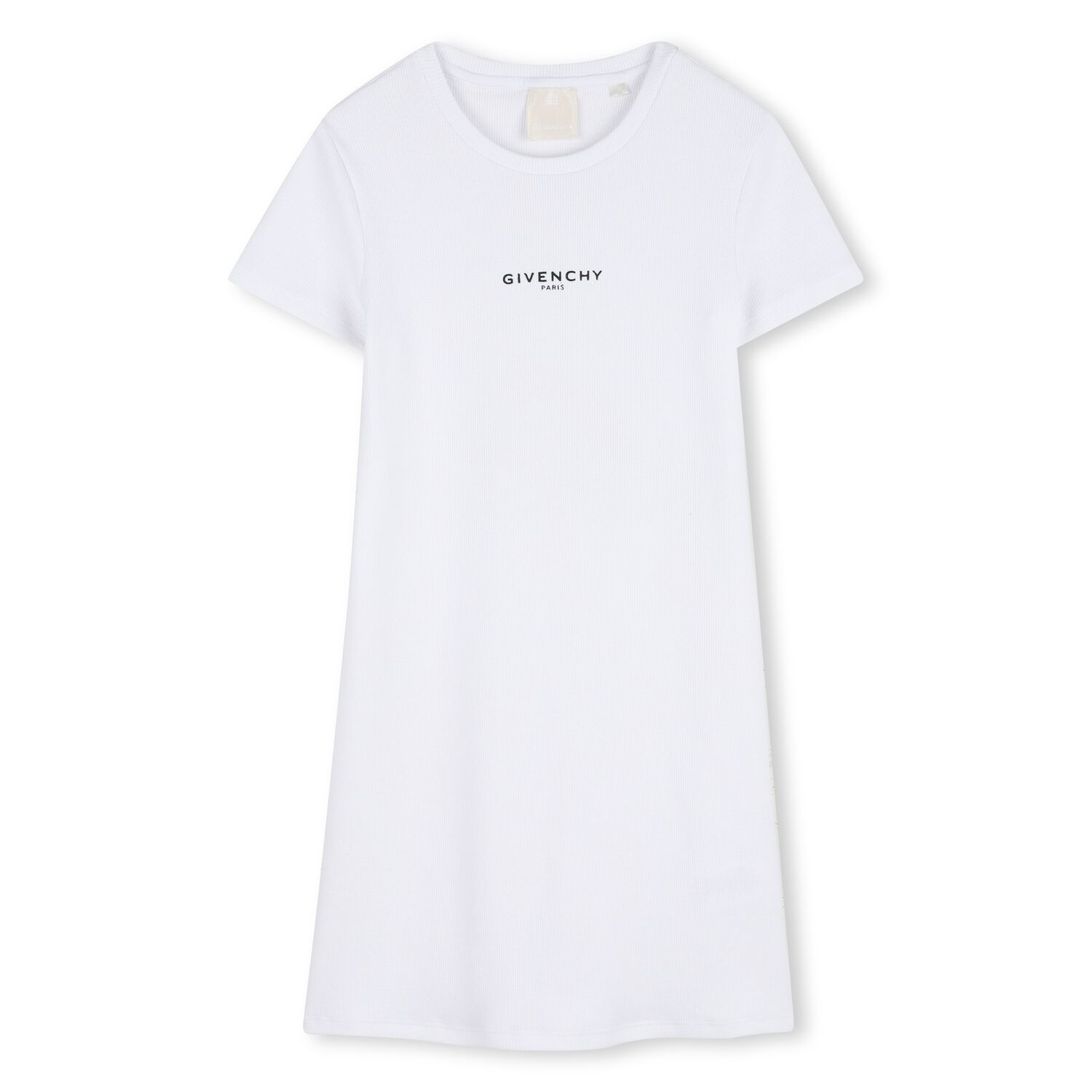 Girls White Logo Ribbed Dress, 1, hi-res