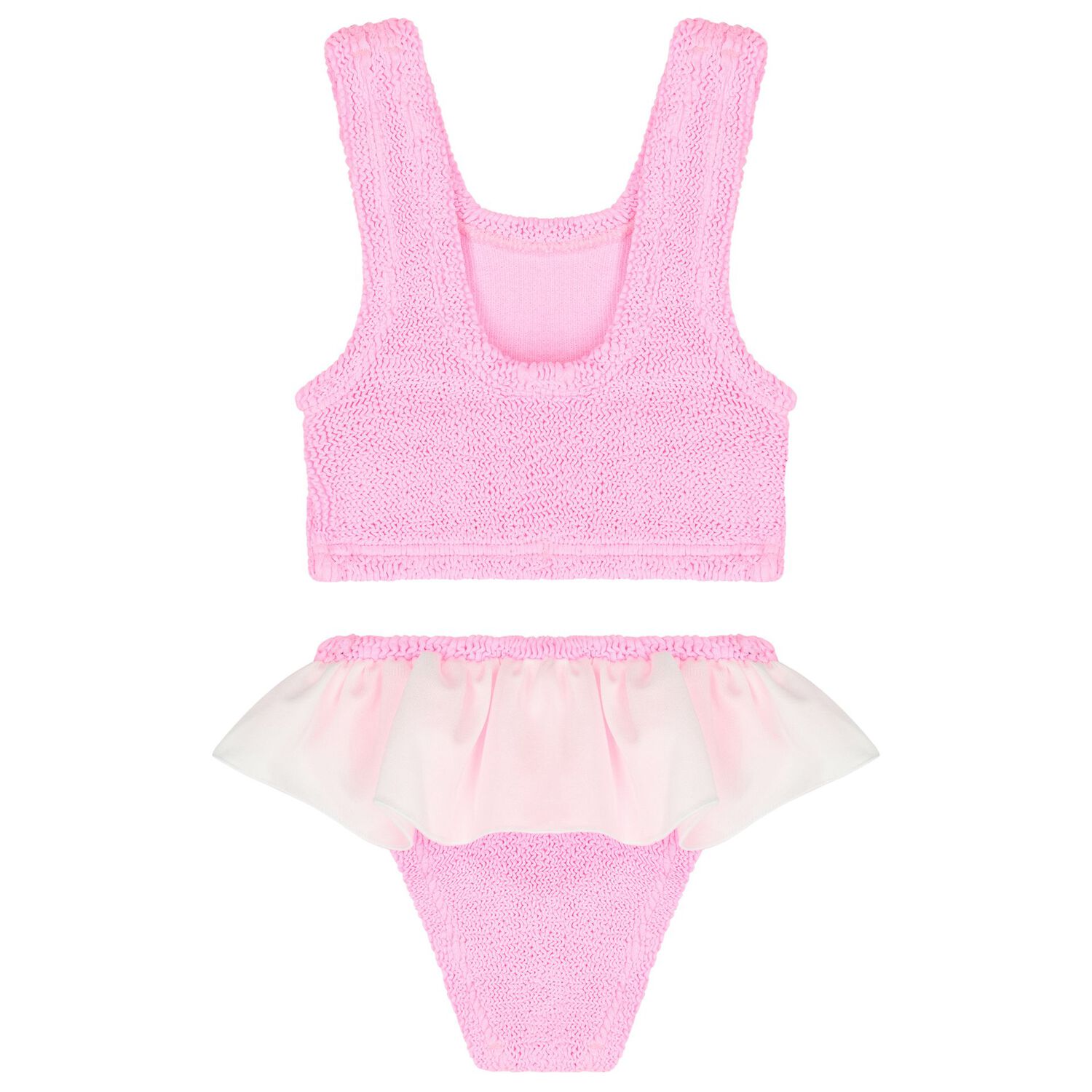 بيكيني بنقشة مجعدة باللون الوردي الفاقع  للبنات, 1, hi-res