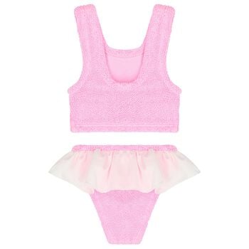 بيكيني بنقشة مجعدة باللون الوردي الفاقع  للبنات