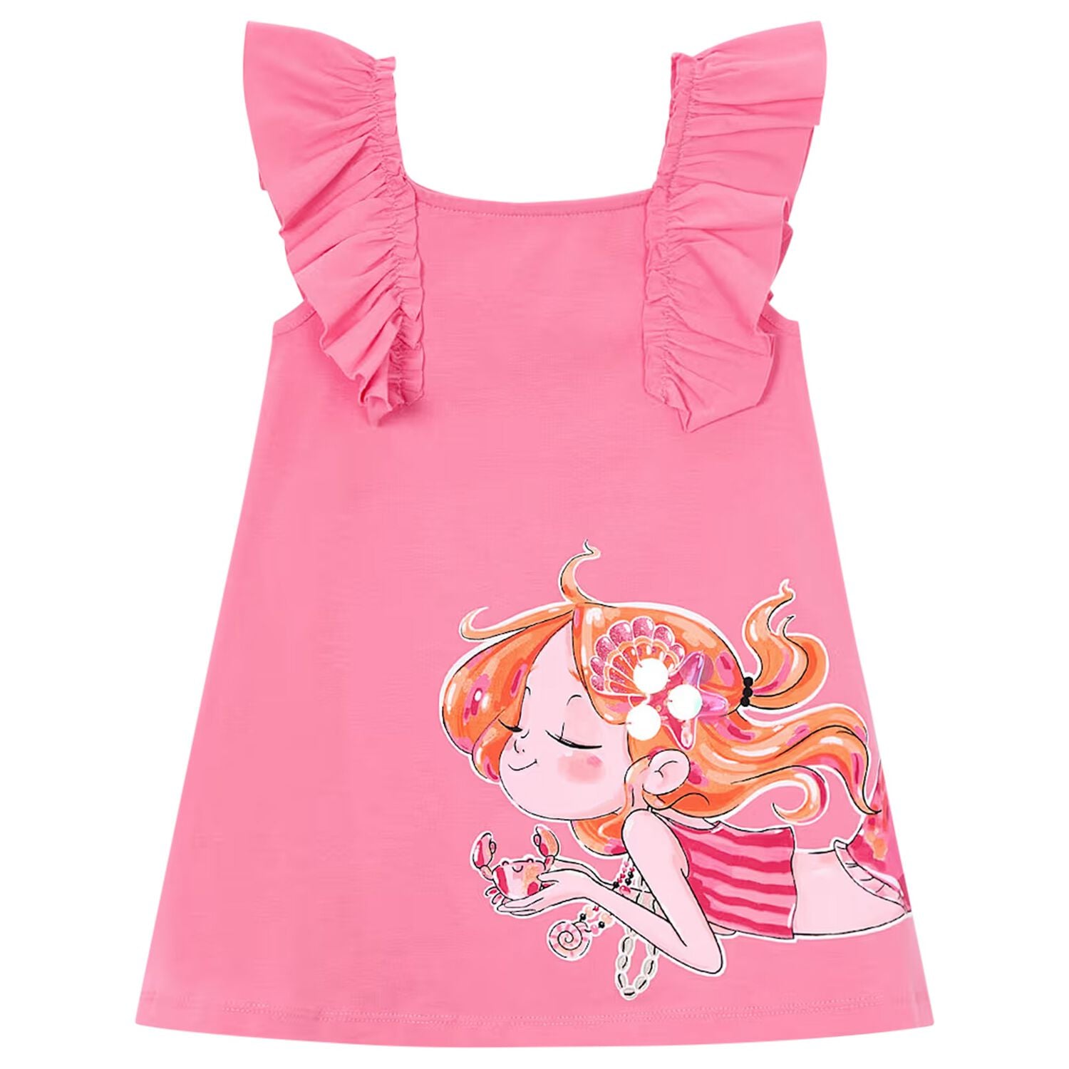 Girls Pink Mermaid Ruffled Dress, 2, hi-res
