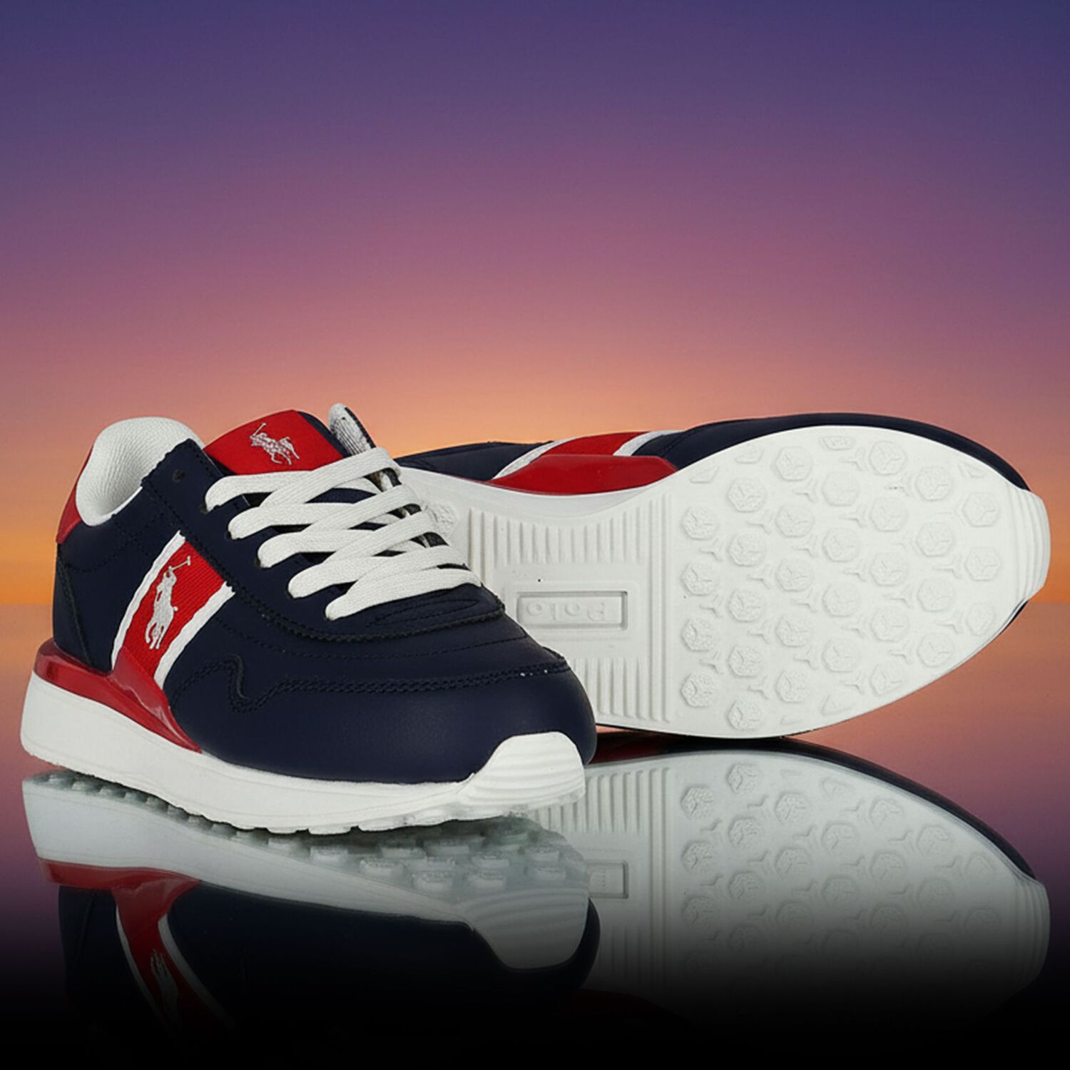 Boys Navy Blue & Red Trainers, 1, hi-res