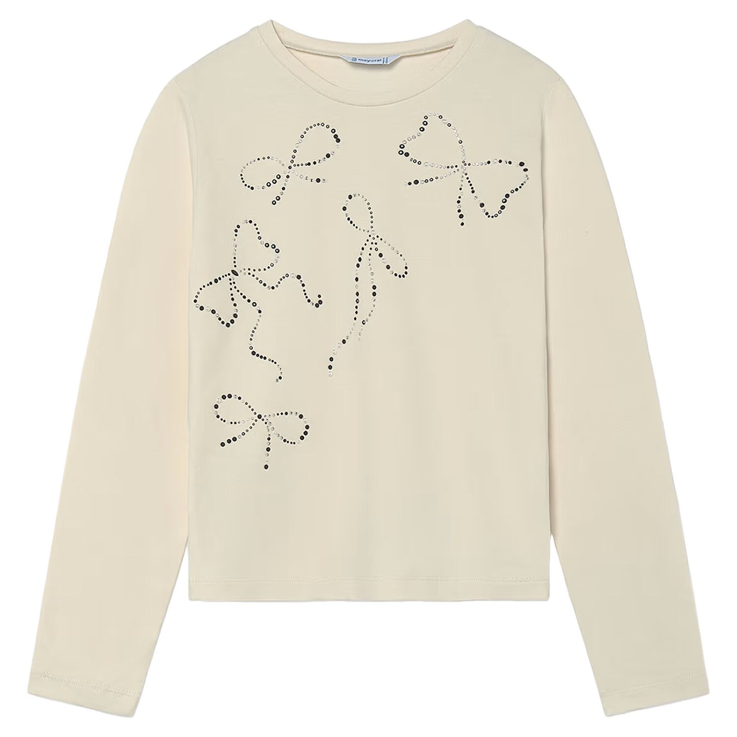 Girls Beige Embellished Long Sleeve Top, 3, hi-res
