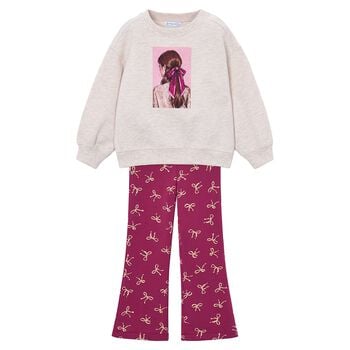 Girls Beige & Burgundy Leggings Set