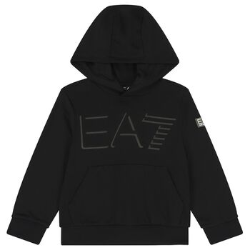 Boys Black Logo Hooded Top
