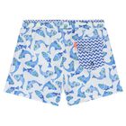 Boys White & Blue Fish Swim Shorts, 1, hi-res