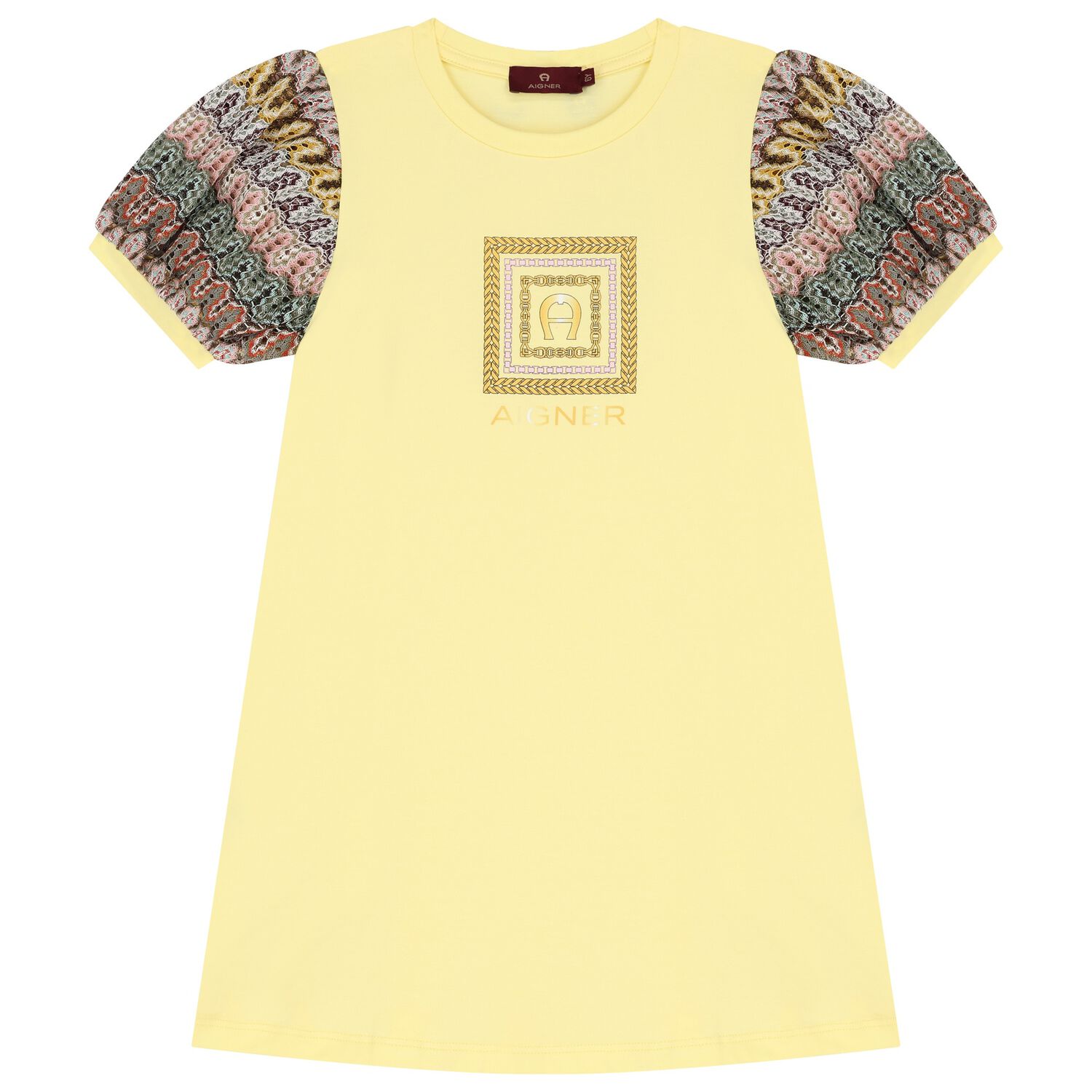Girls Yellow Logo Dress, 3, hi-res