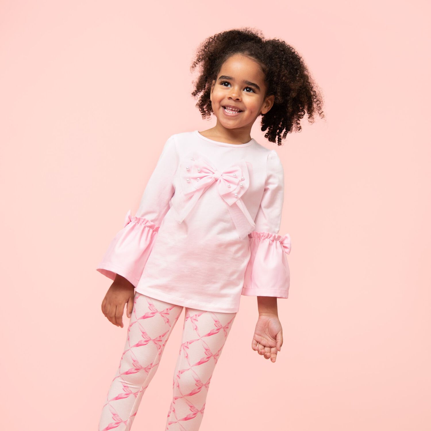 Girls Pink Bow Leggings Set, 1, hi-res image number null