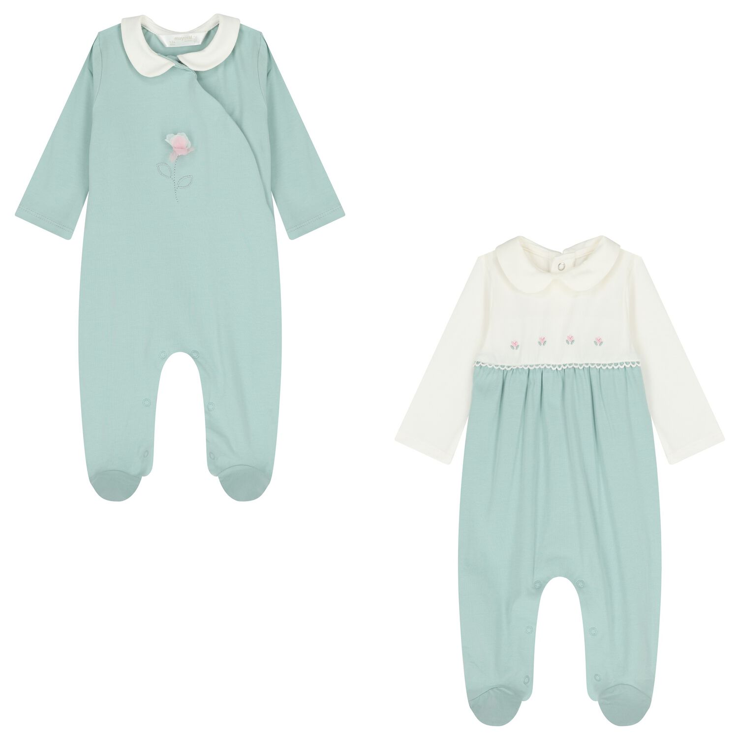 Baby Girls Ivory & Green Babygrows ( 2-Pack ), 2, hi-res