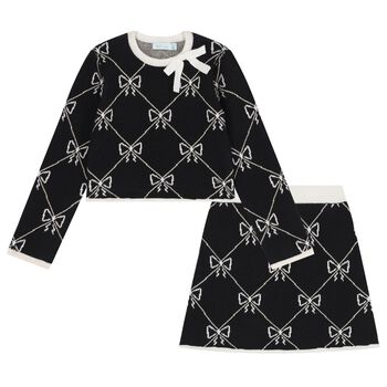 Girls Black Knitted Skirt Set