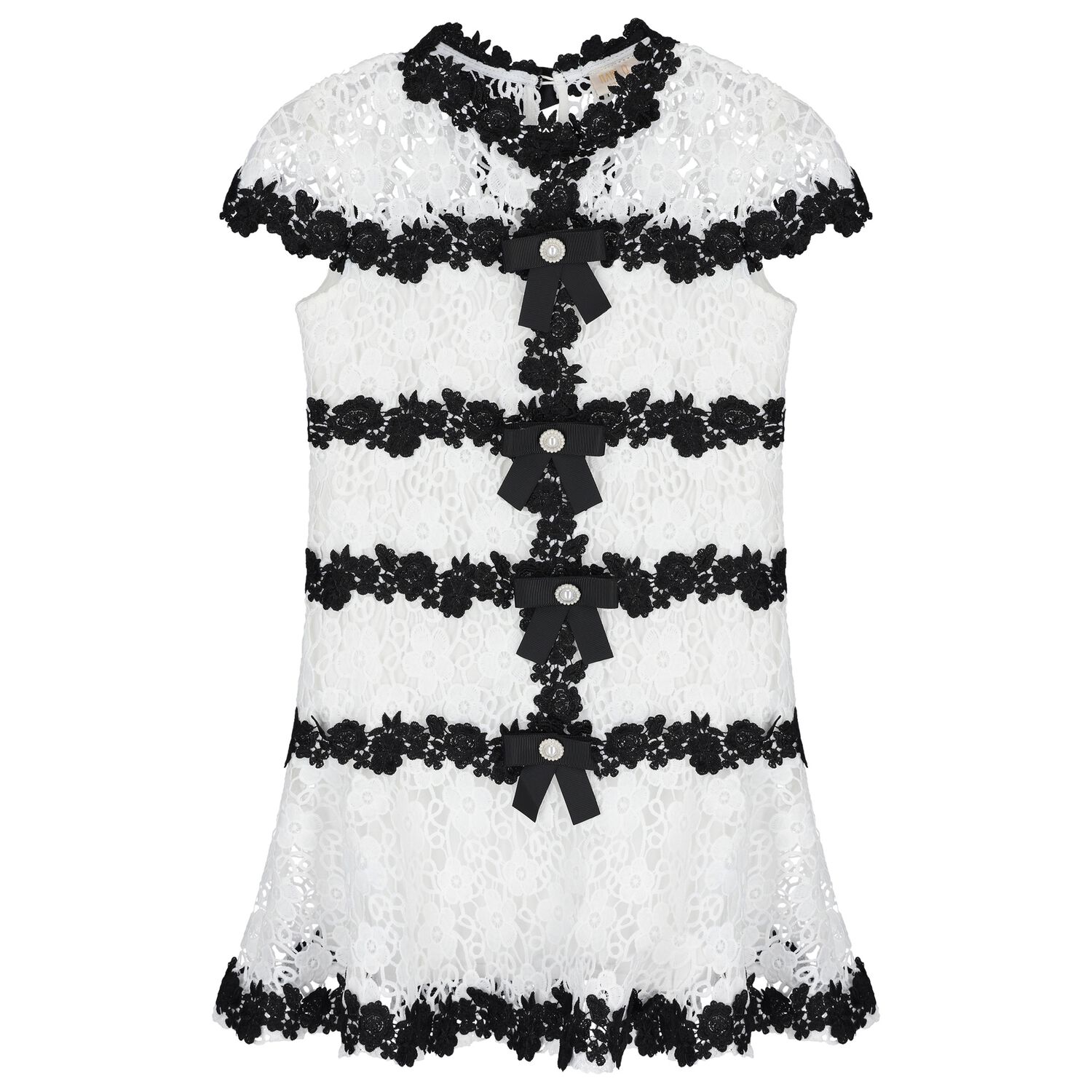 Girls White & Black Embroidered Floral Dress , 1, hi-res