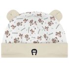 White & Beige Teddy Bear Logo Baby Hat, 1, hi-res