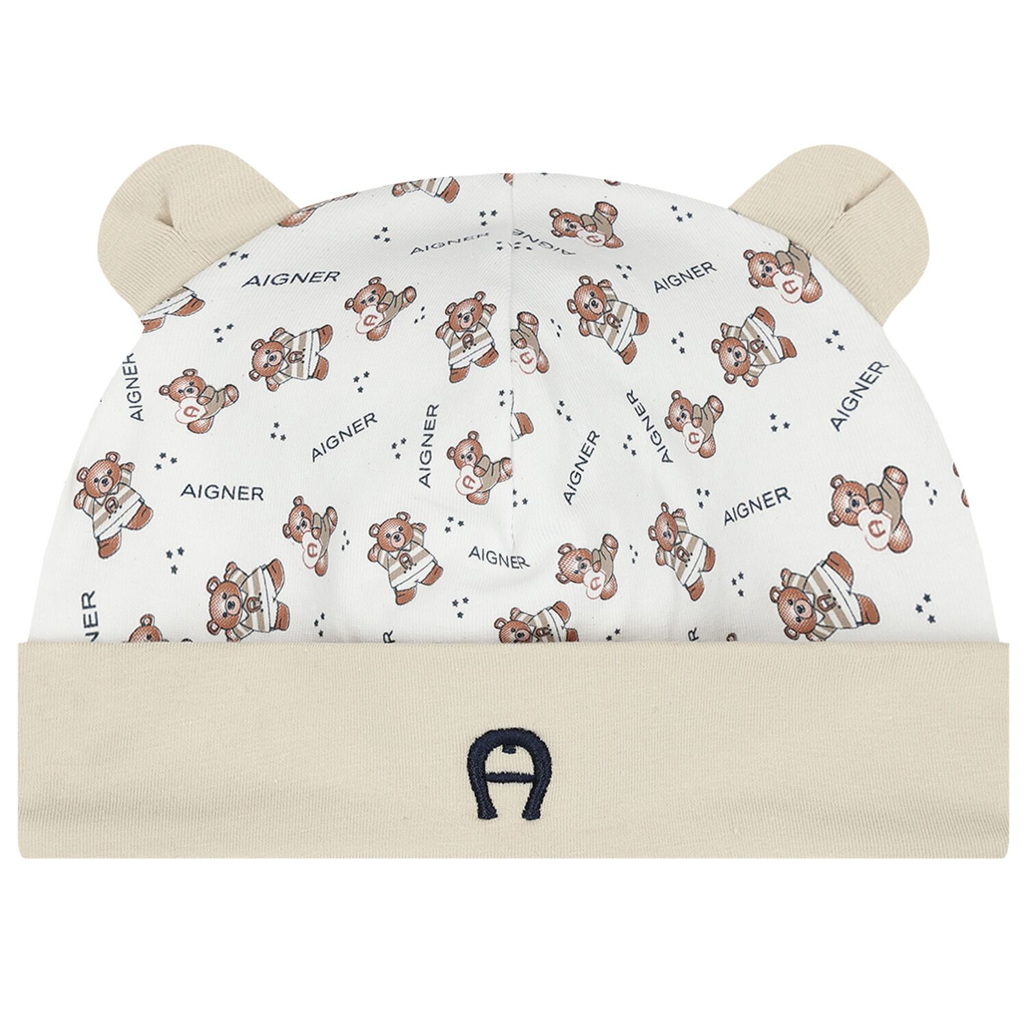 White & Beige Teddy Bear Logo Baby Hat, 1, hi-res image number null