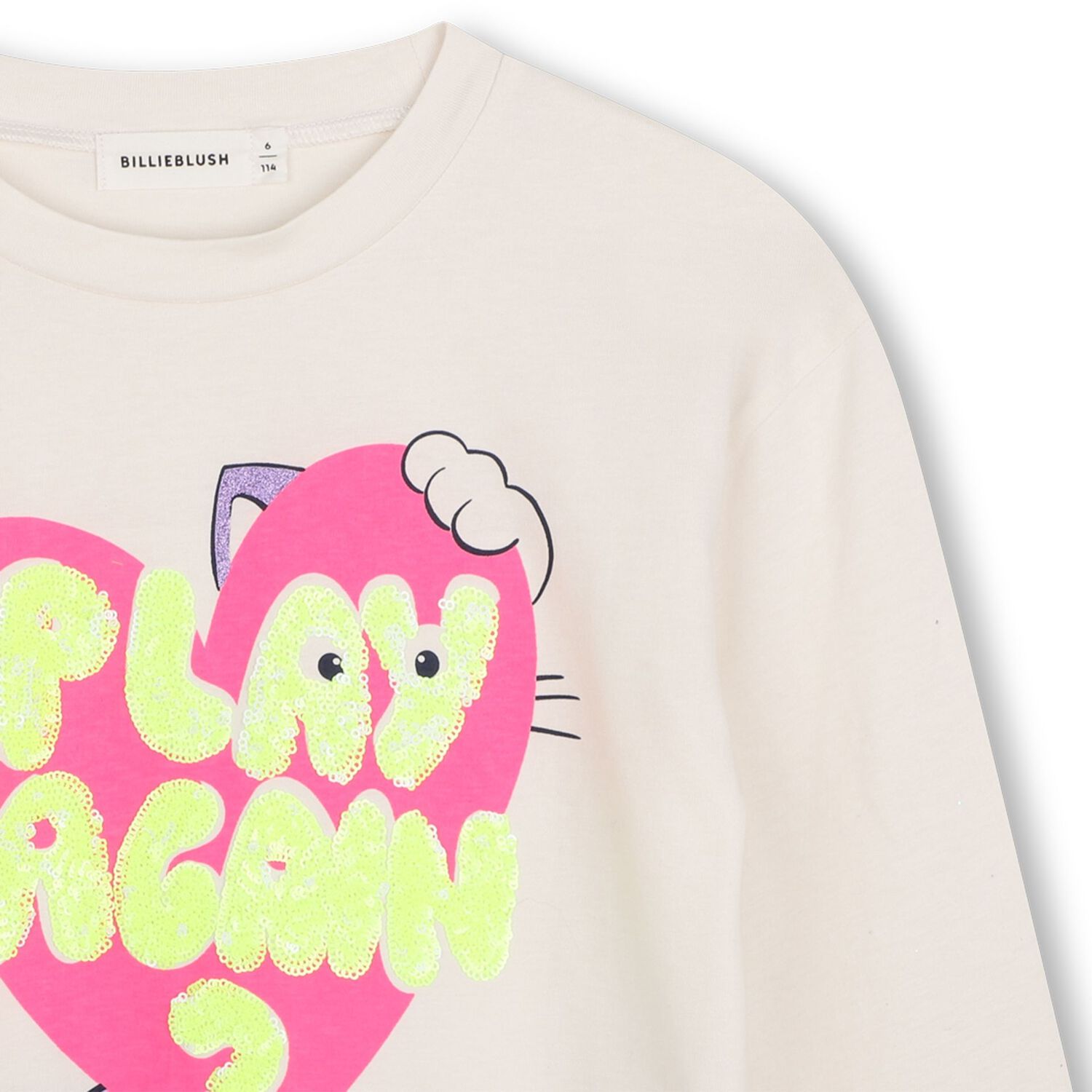 Girls Ivory Sequin Cat Heart Long Sleeve Top, 1, hi-res