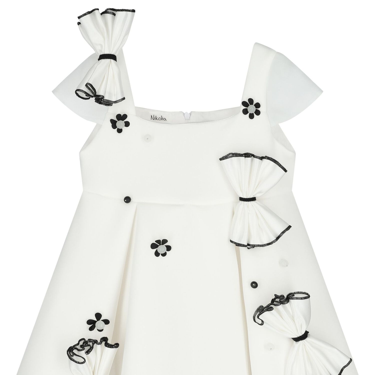 Girls White Bow & Flower Dress, 1, hi-res