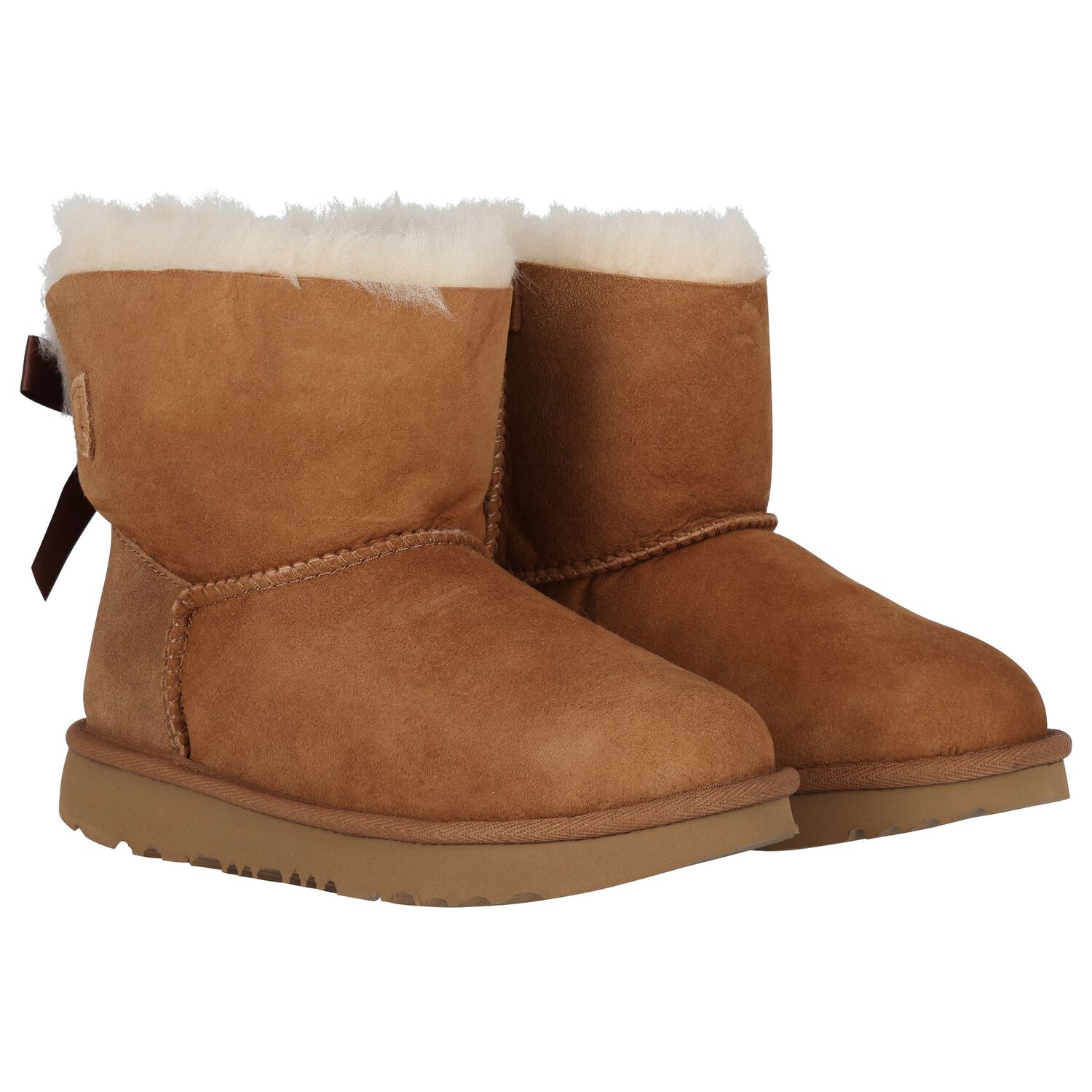 Girls Chestnut Brown Mini Bailey Bow II Suede Boots, 2, hi-res