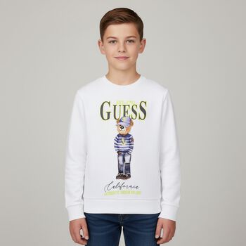 Boys White Teddy Bear Logo Sweatshirt, 1 Boys White Teddy Bear Logo Sweatshirt