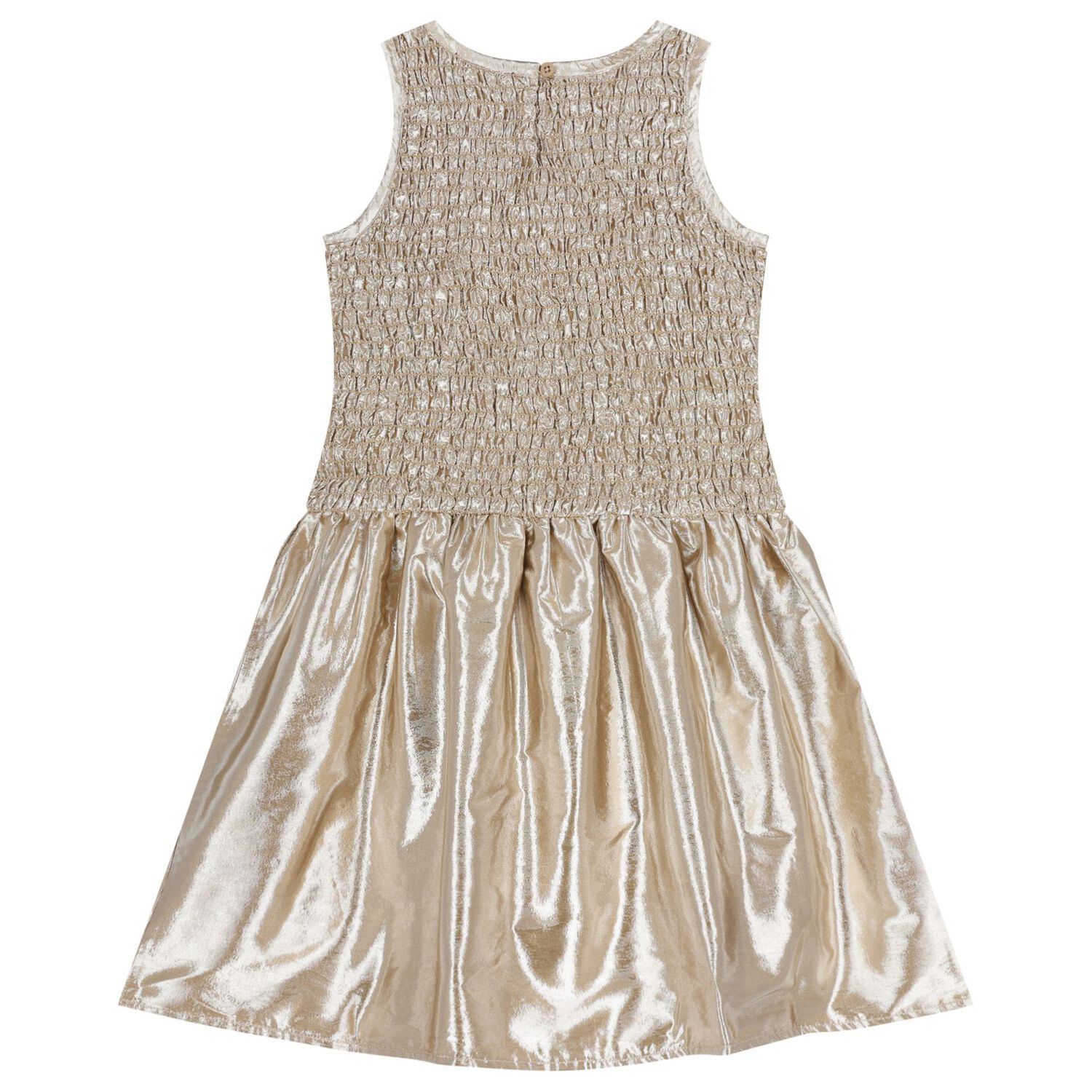 Girls Metallic Gold Logo Ruched Dress, 1, hi-res