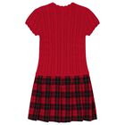 Girls Red Cable Knit & Tartan Dress, 1, hi-res