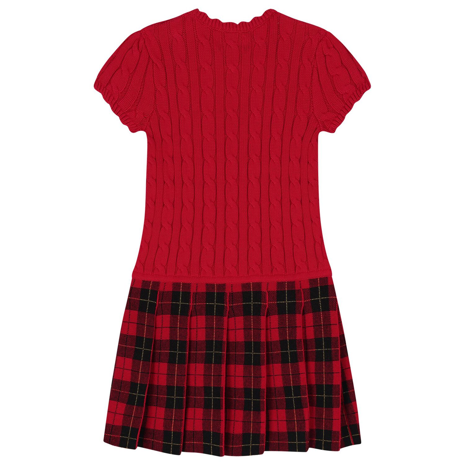 Girls Red Cable Knit & Tartan Dress, 1, hi-res