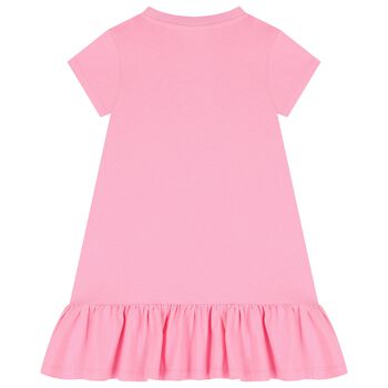 Girls Pink Strass Crystal Logo Dress
