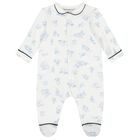 Baby Boys Ivory & Blue Logo Babygrow, 1, hi-res