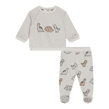 Baby Boys Grey Dinosaur 2 Piece Babygrow