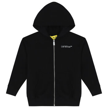 Black Logo Hooded Zip Up Top