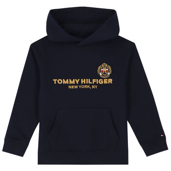 Boys Navy Blue Logo Hooded Top