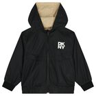 Boys Black & Beige Reversible Hooded Zip Up Top, 1, hi-res
