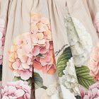 تنوره بنات مزينه بالزهور مخططه باللون الوردى والعاجى , 1, hi-res