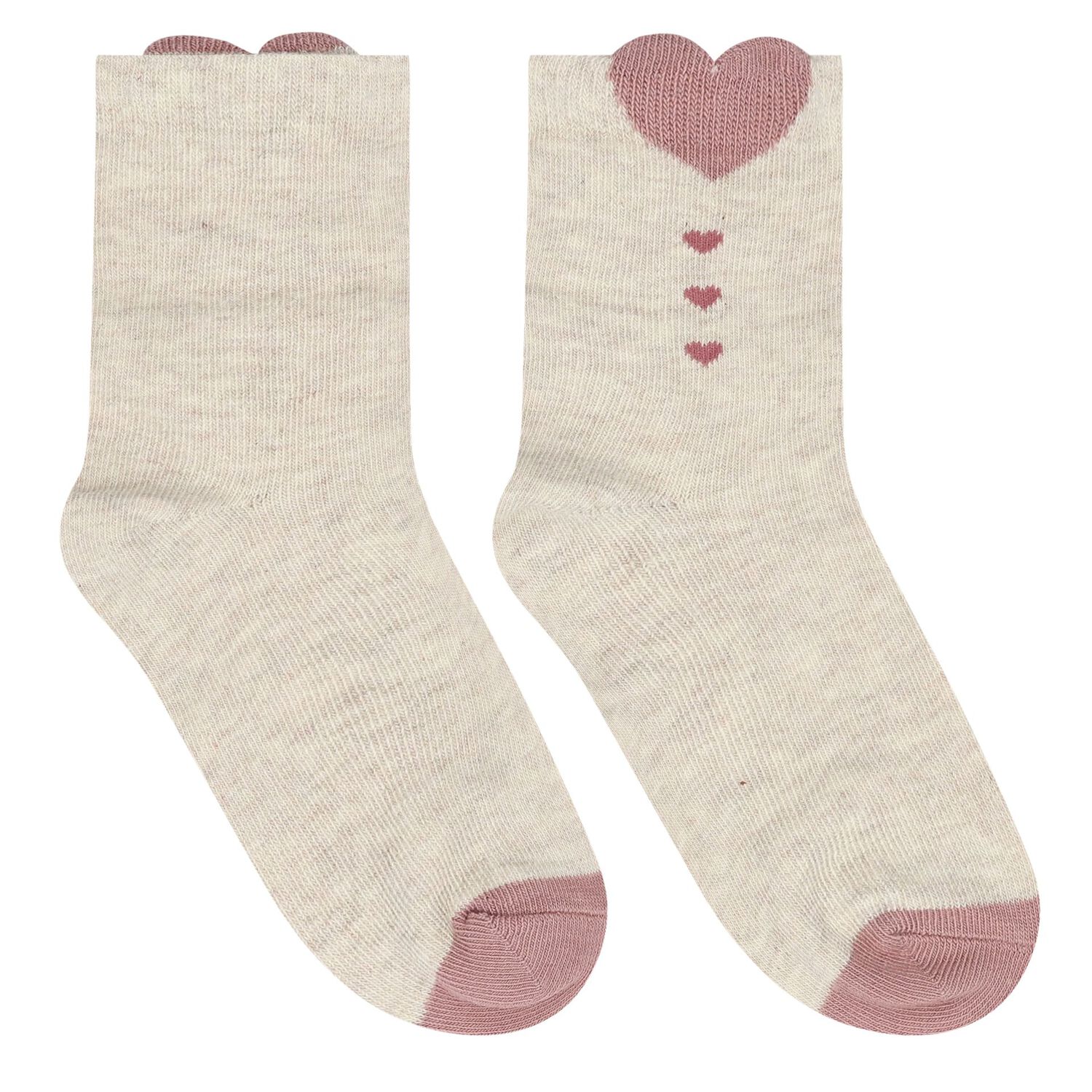 Girls Pink & Ivory Heart Socks (3 Pack), 1, hi-res image number null