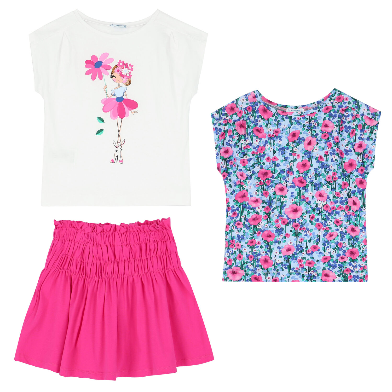 Girls White & Pink Skirt Set, 1, hi-res