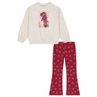 Girls Beige & Burgundy Leggings Set, 1, hi-res