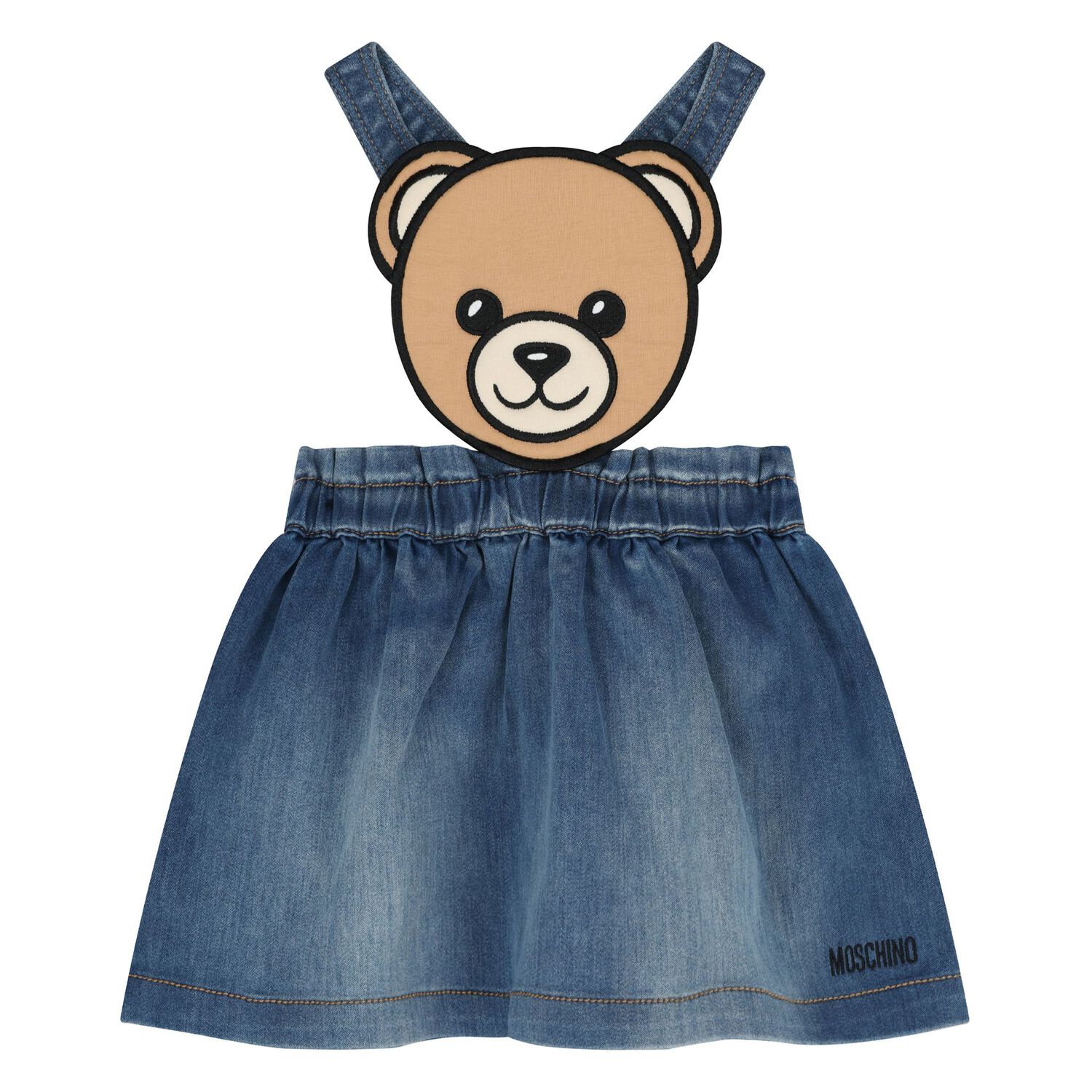 Younger Girls White & Blue Teddy Bear Skirt Set, 1, hi-res