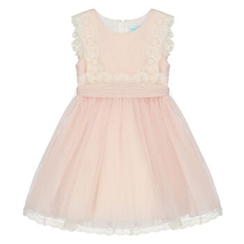 Girls Pink Embroidered Tulle Dress