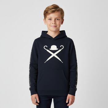 Boys Navy Blue Logo Hooded Top