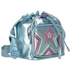 Girls Blue Metallic Faux Leather Handbag, 1, hi-res