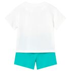 Younger Boys White & Aqua Shorts Set, 3, hi-res